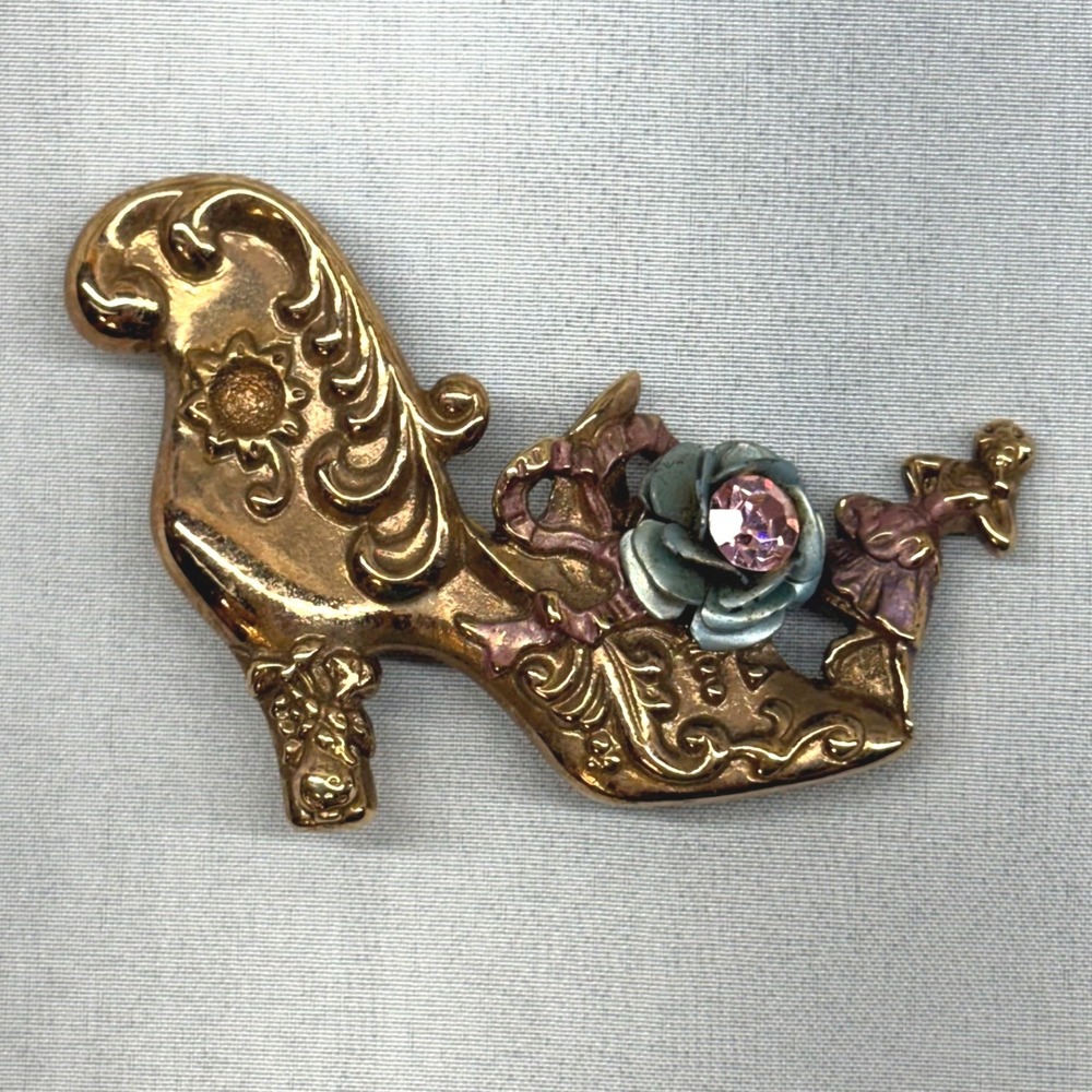 Unbranded High Heel Brooch Womens OS Gold Good Enamel Rose Rhinestone Ornate